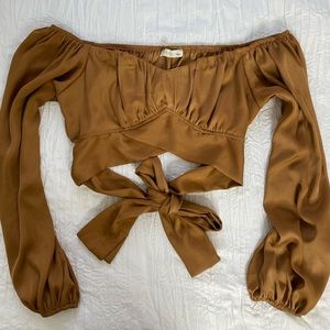 Satin long sleeve crop tie top